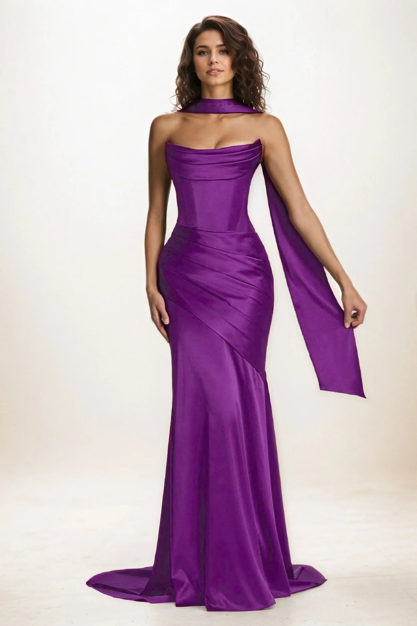 Delphine | Satin Trumpet Wedding Guest Dress