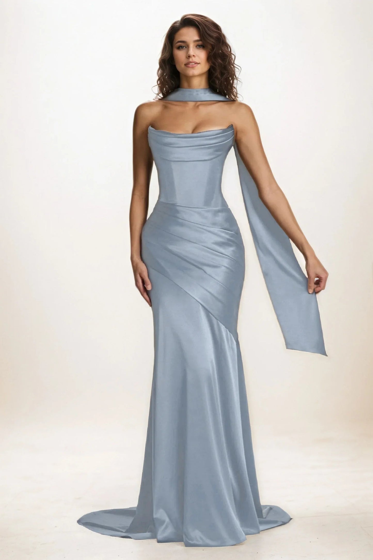 Delphine | Satin Trumpet Wedding Guest Dress