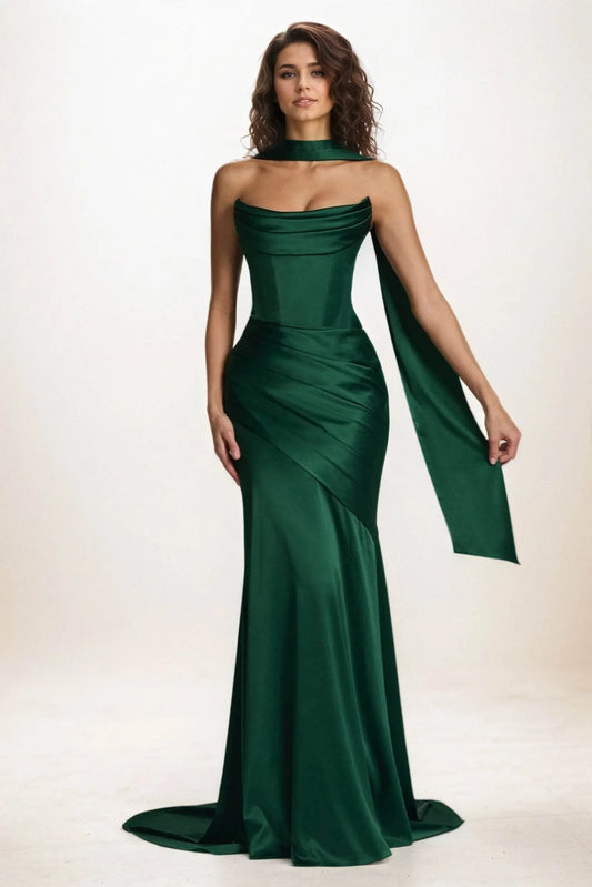 Delphine | Satin Trumpet Wedding Guest Dress
