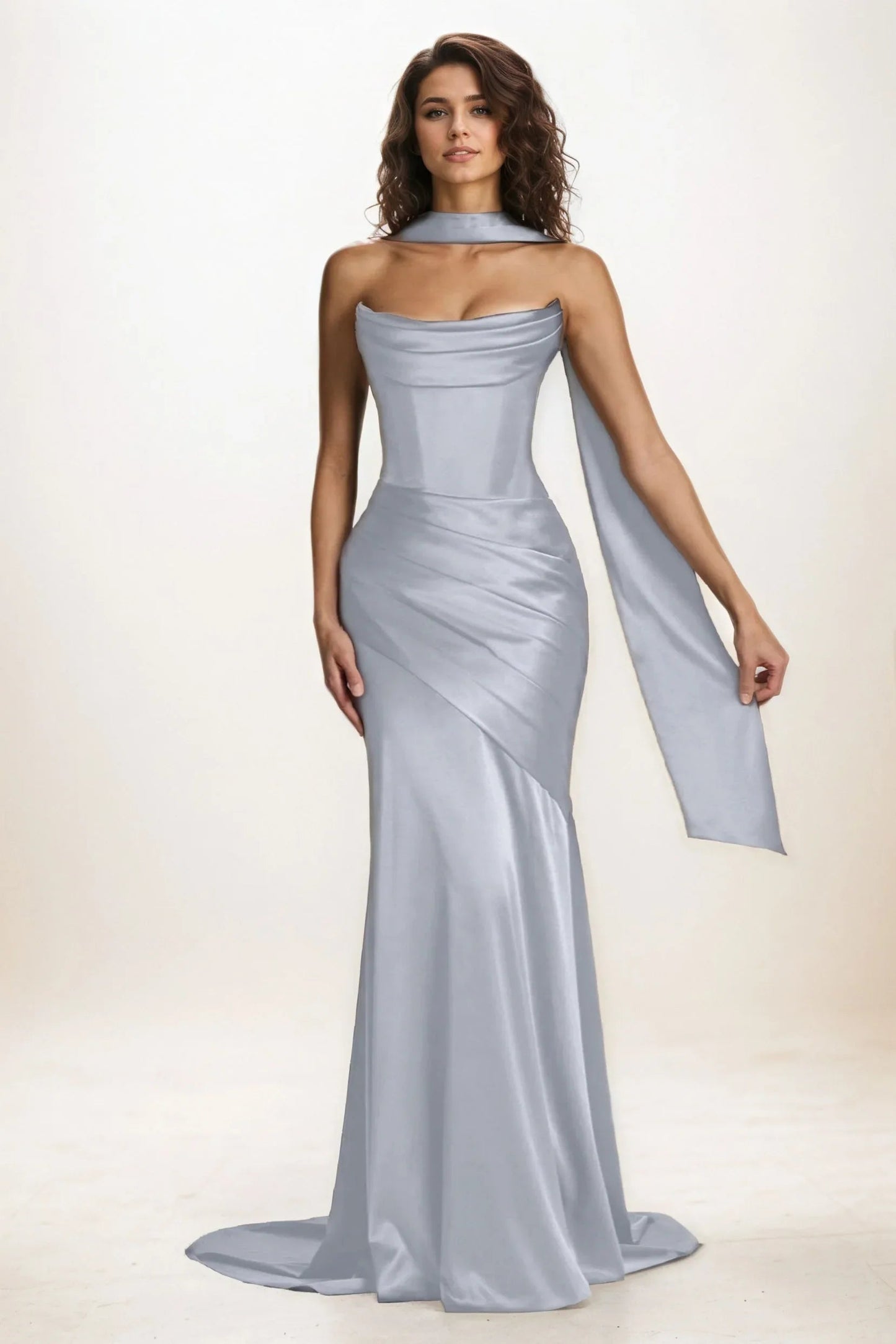 Delphine | Satin Trumpet Wedding Guest Dress