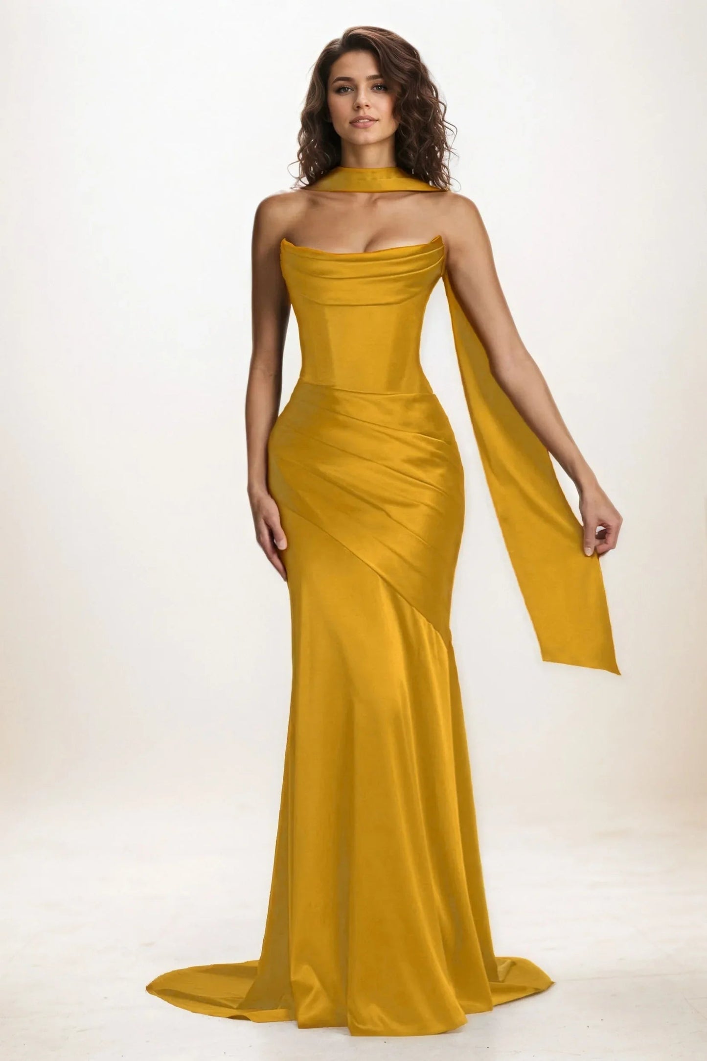 Delphine | Satin Trumpet Wedding Guest Dress