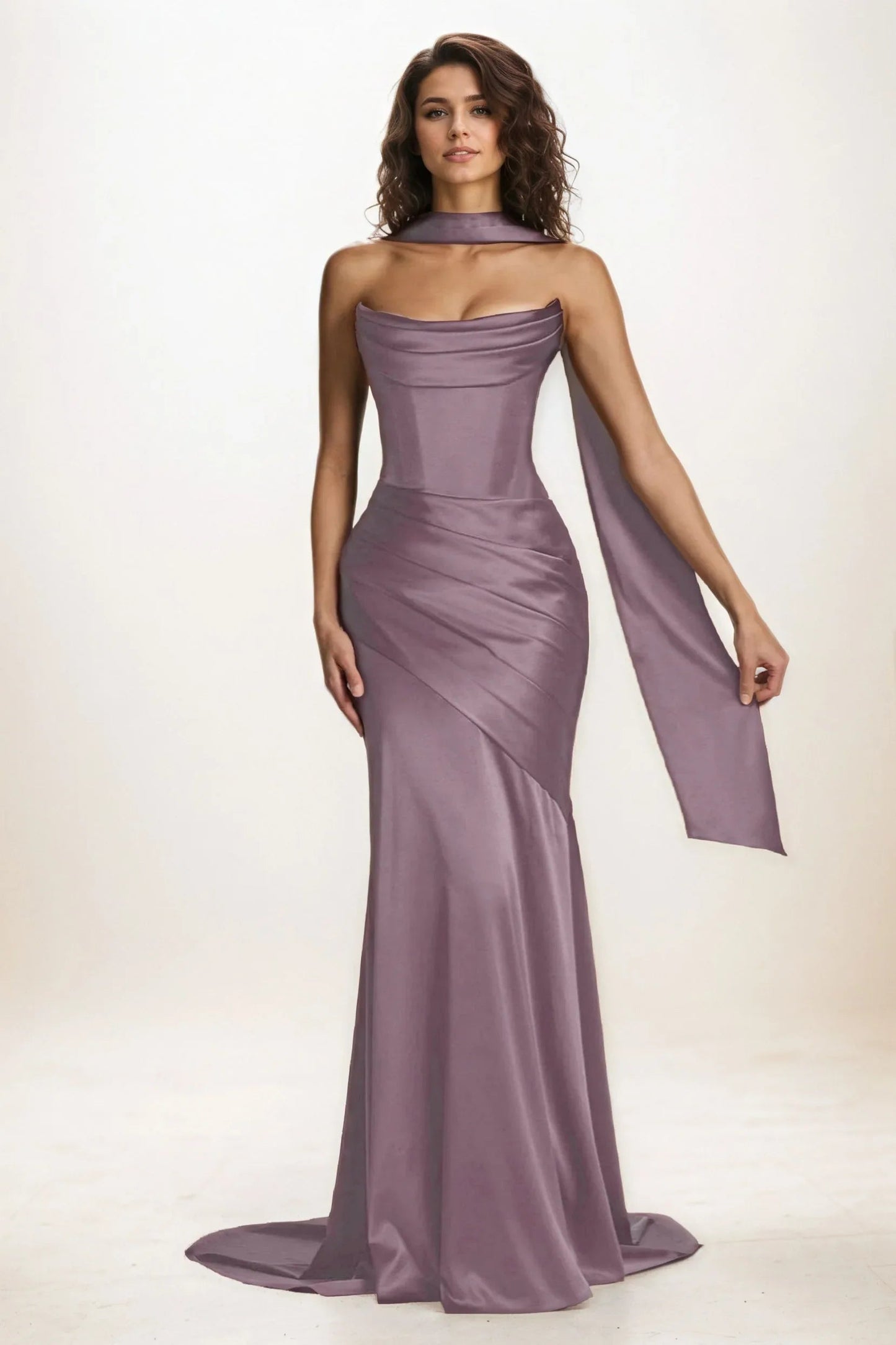 Delphine | Satin Trumpet Wedding Guest Dress