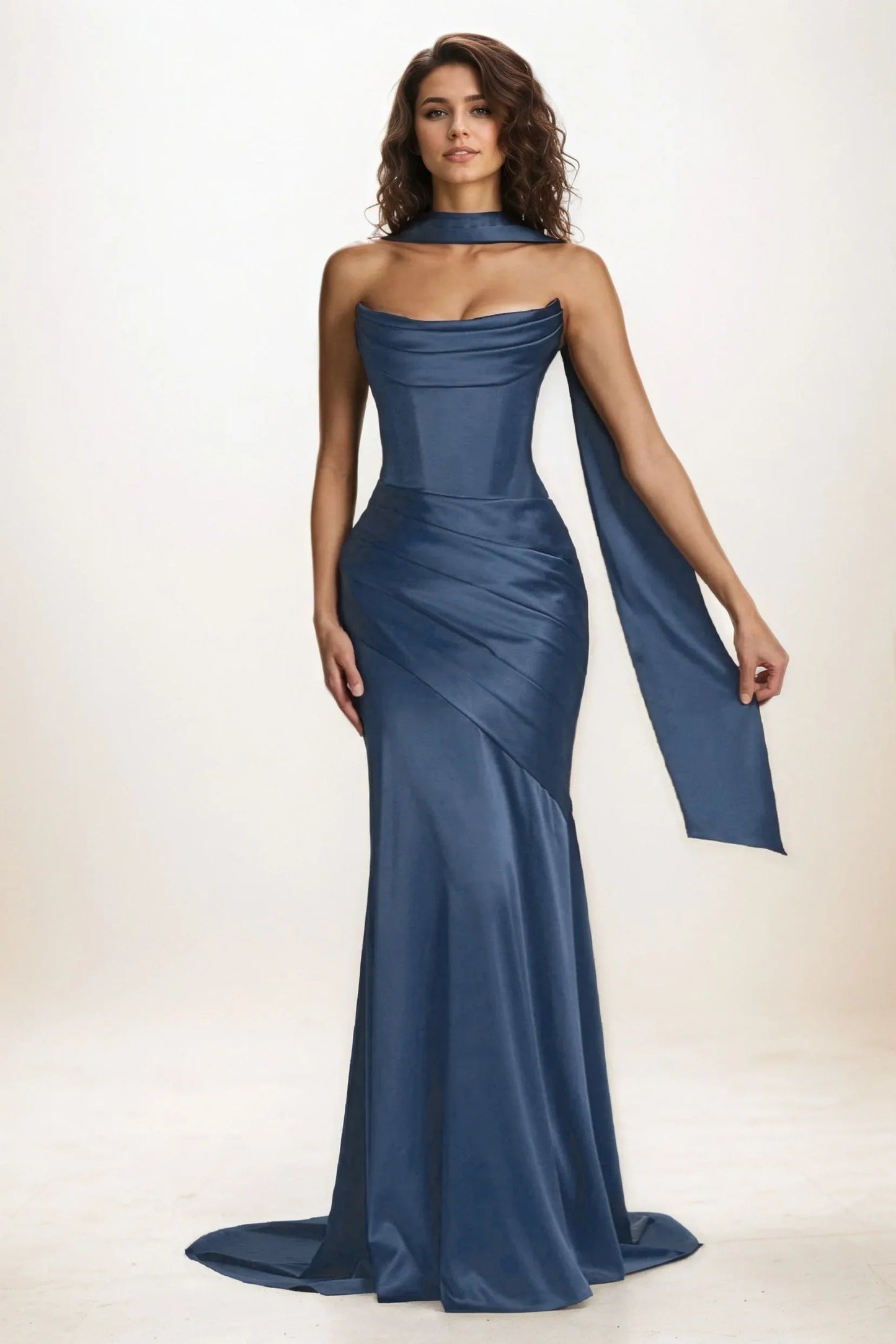 Delphine | Satin Trumpet Wedding Guest Dress