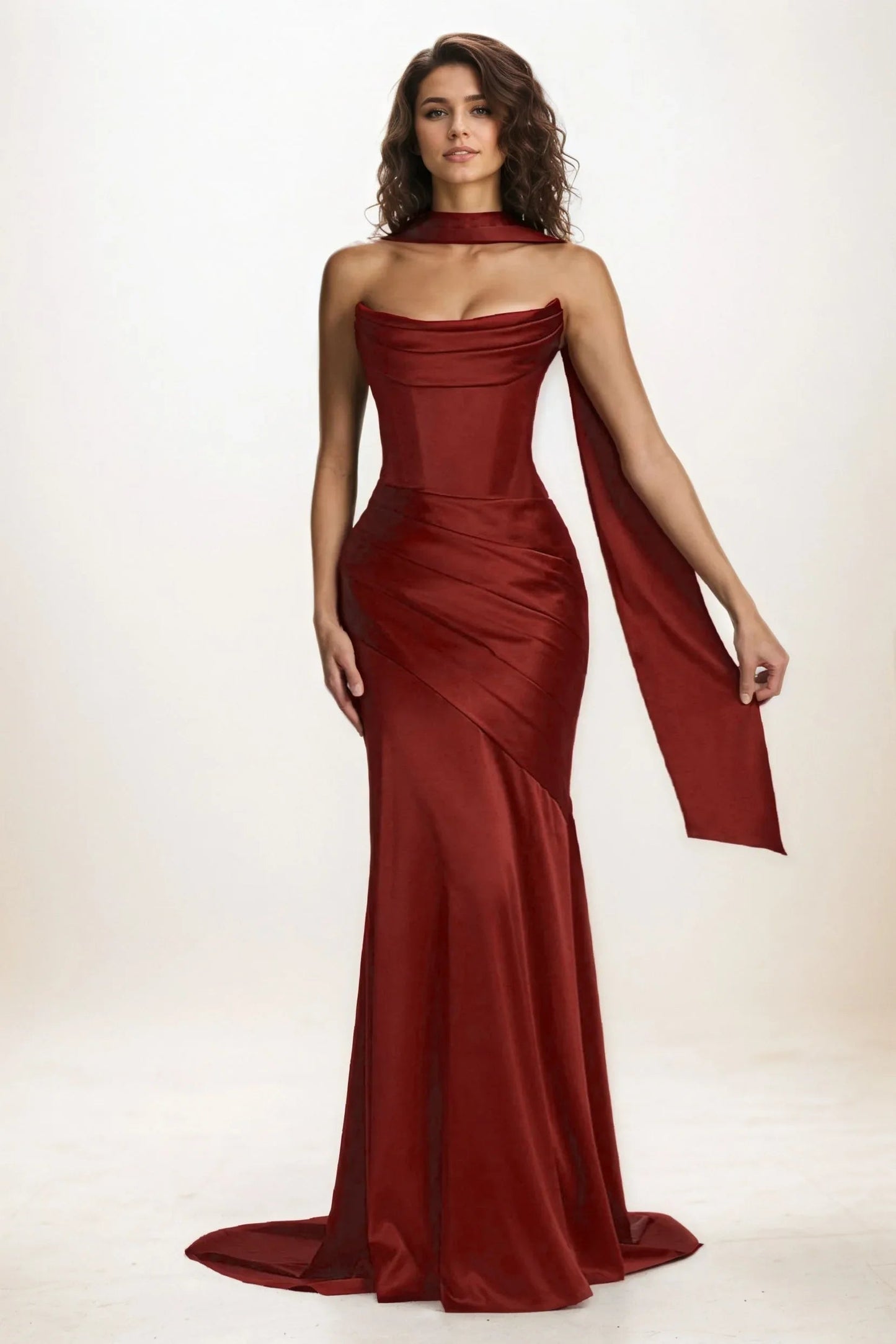 Delphine | Satin Trumpet Wedding Guest Dress