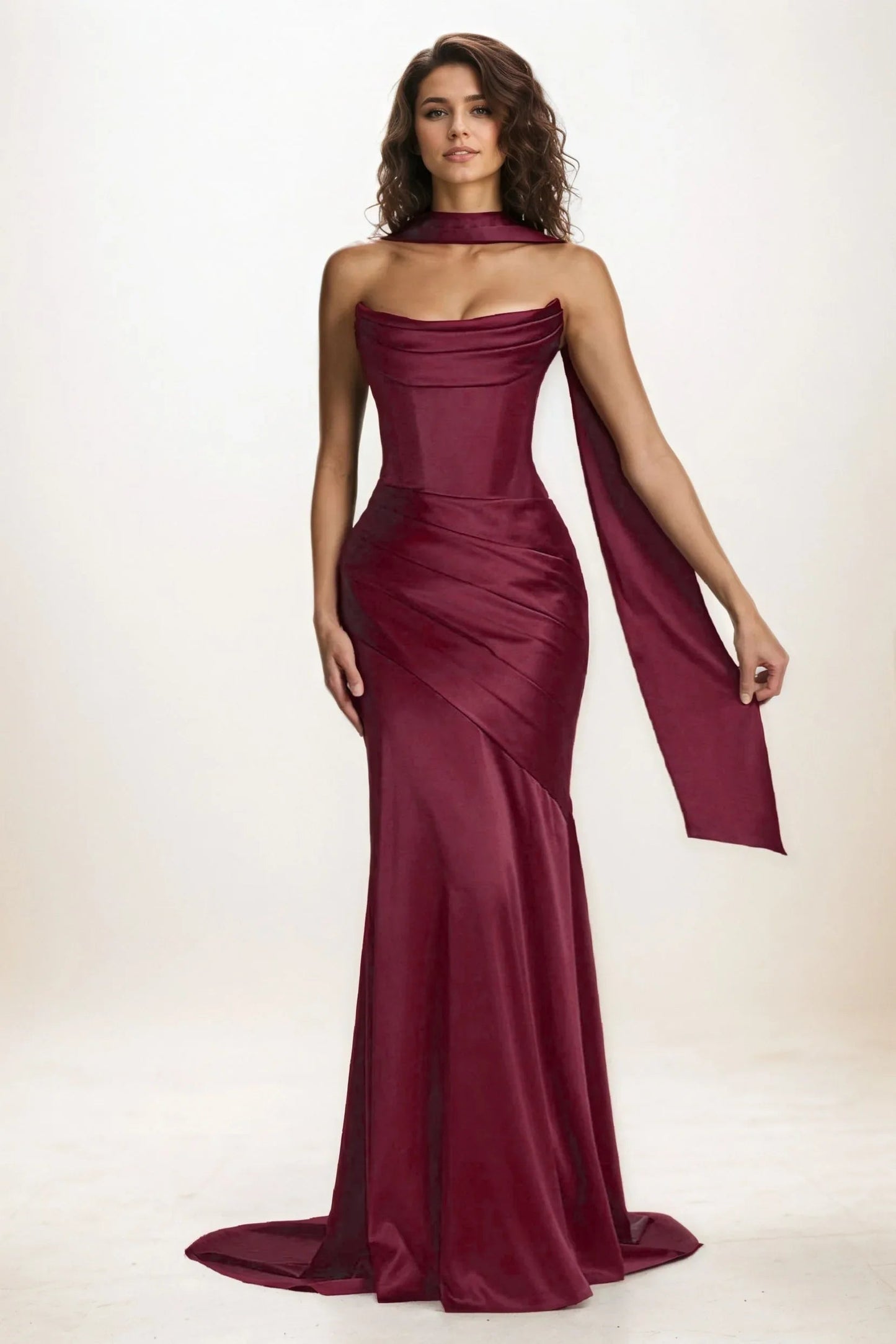 Delphine | Satin Trumpet Wedding Guest Dress