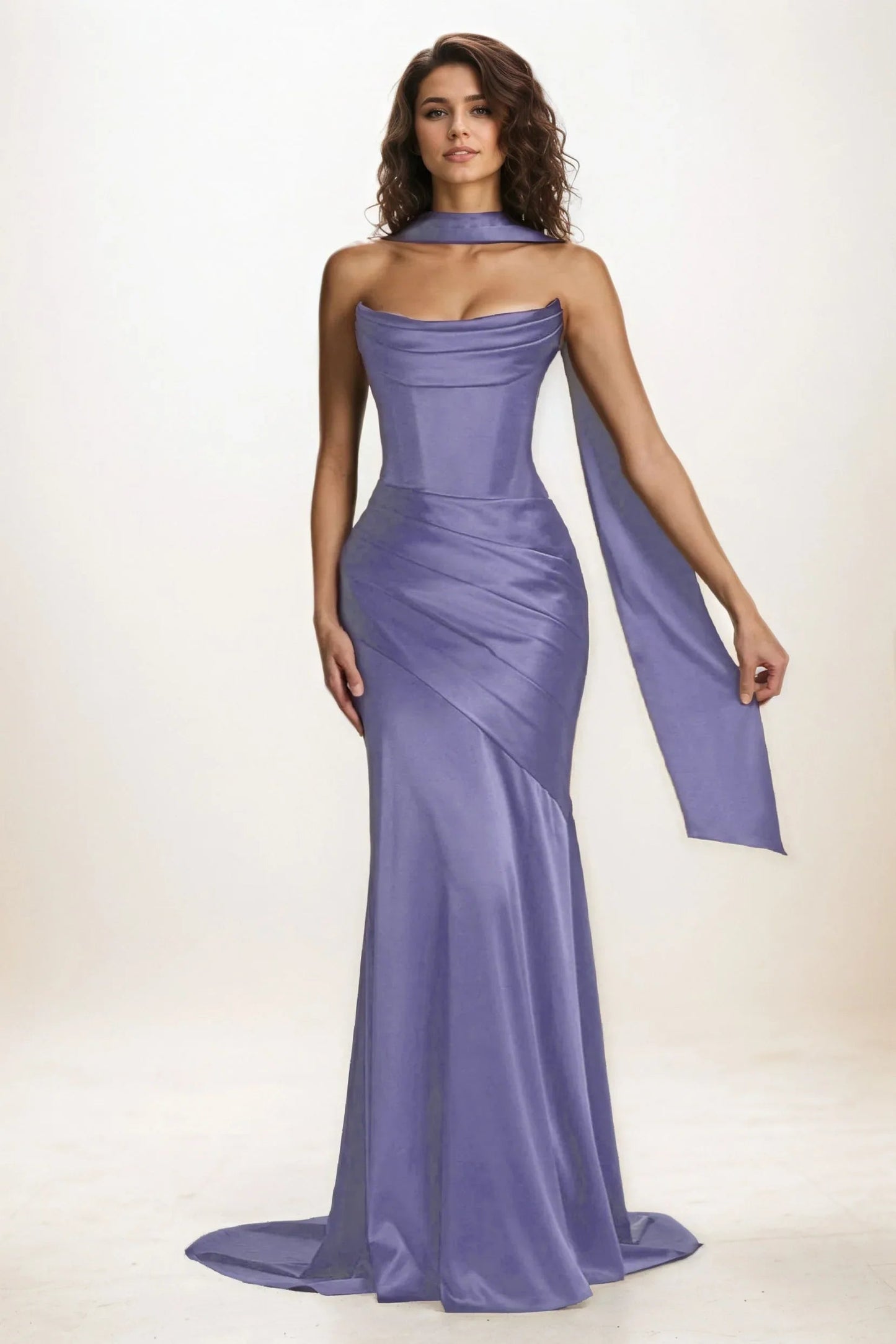 Delphine | Satin Trumpet Wedding Guest Dress