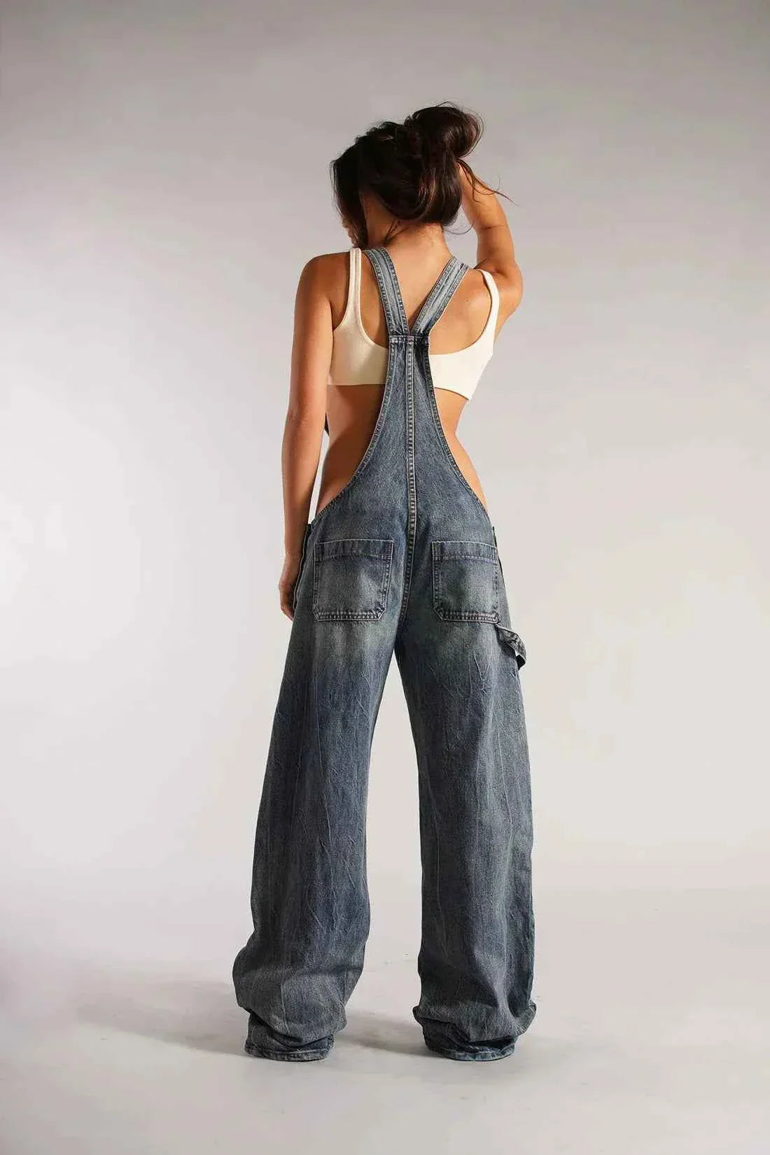 Elina | Camouflage Denim Overalls With Deep V Neck