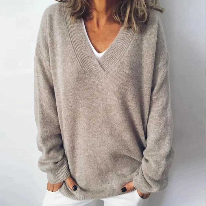 Celeste | Oversized V-Neck Long Sleeve Pullover Sweater