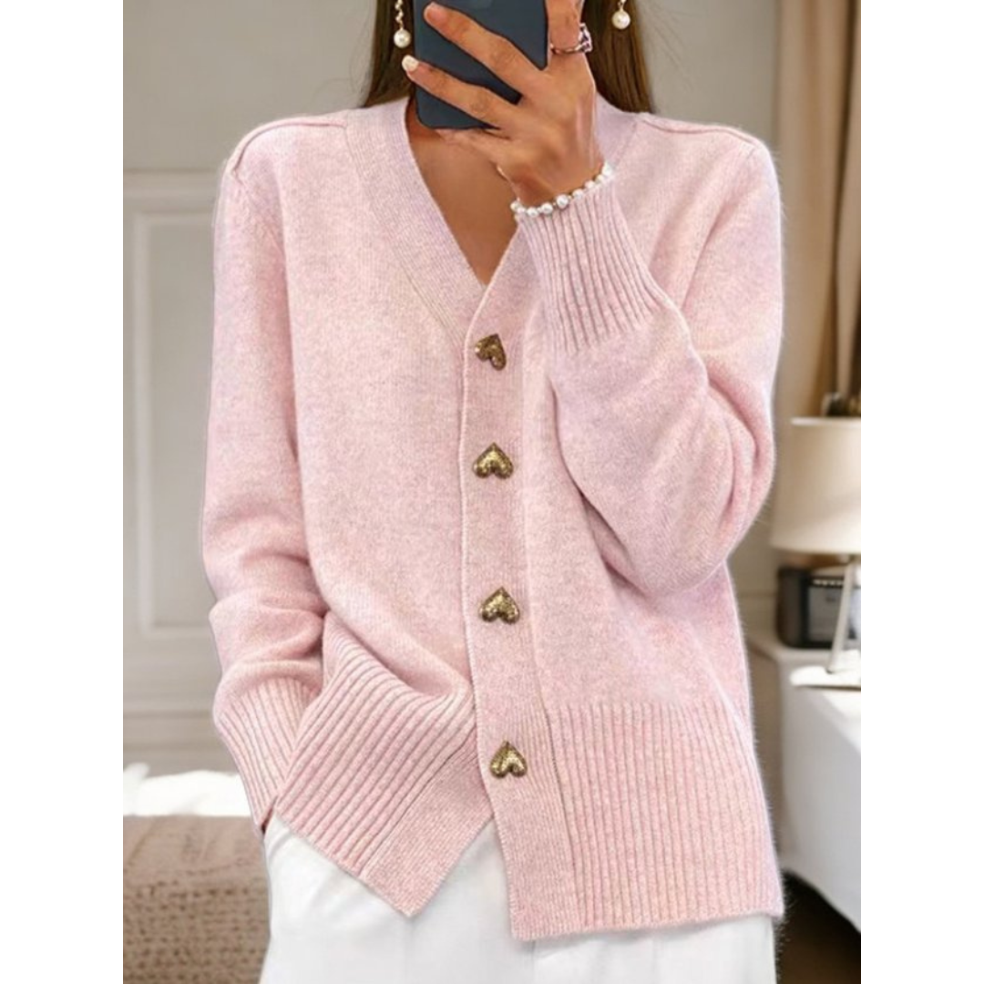 Ainsley | Chic Button-Up Cardigan with Gold Heart Accents