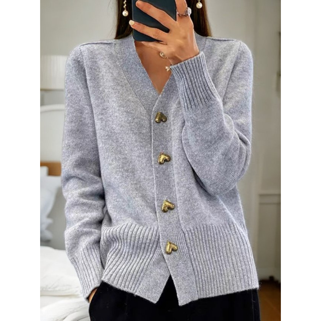Ainsley | Chic Button-Up Cardigan with Gold Heart Accents