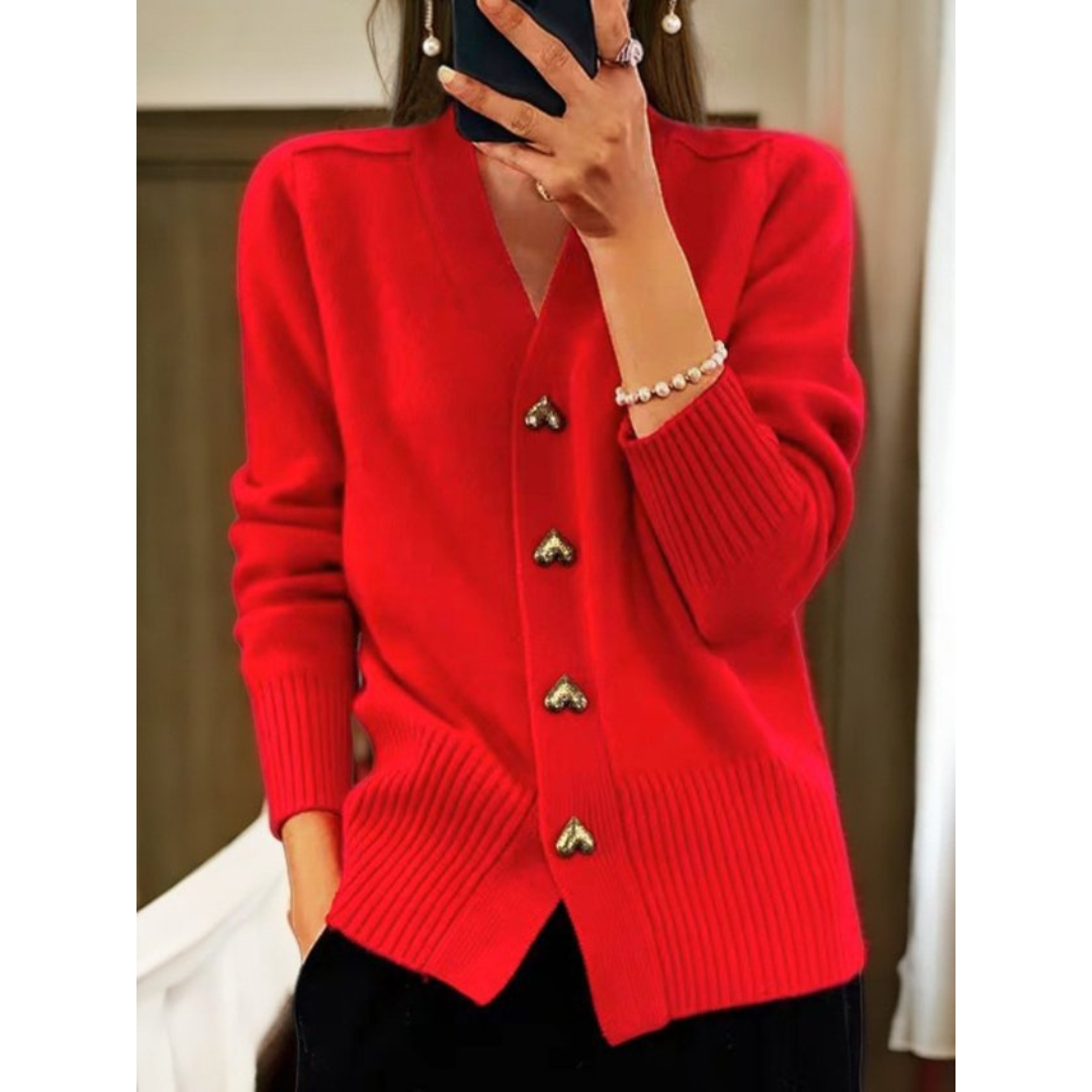 Ainsley | Chic Button-Up Cardigan with Gold Heart Accents
