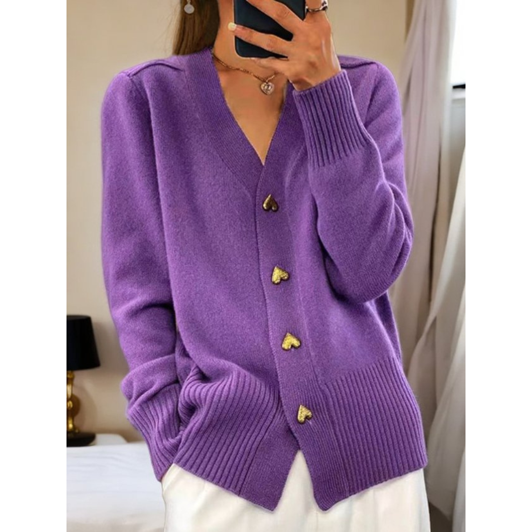 Ainsley | Chic Button-Up Cardigan with Gold Heart Accents