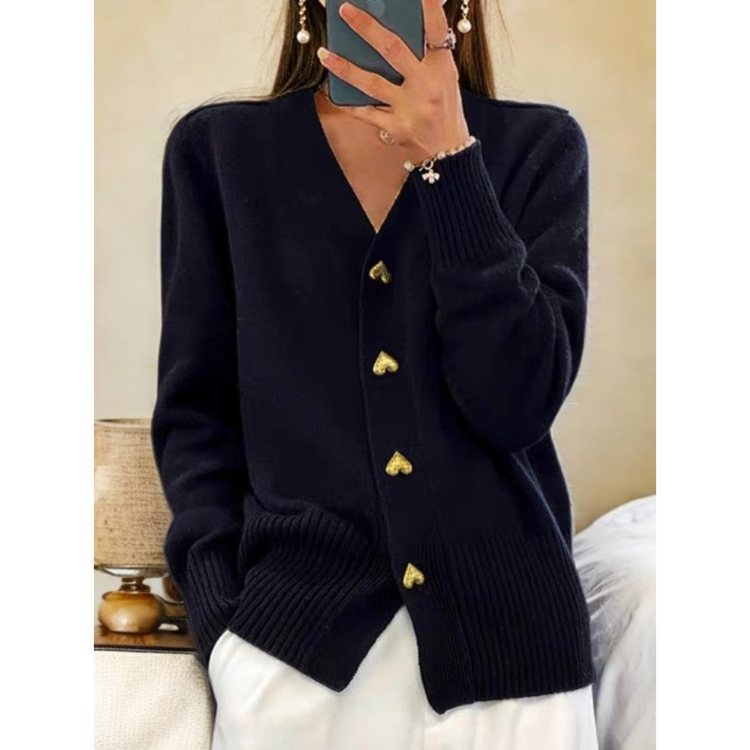 Ainsley | Chic Button-Up Cardigan with Gold Heart Accents