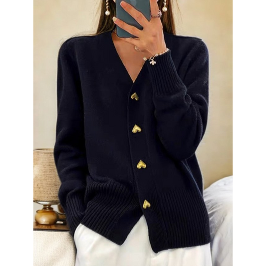 Ainsley | Chic Button-Up Cardigan with Gold Heart Accents