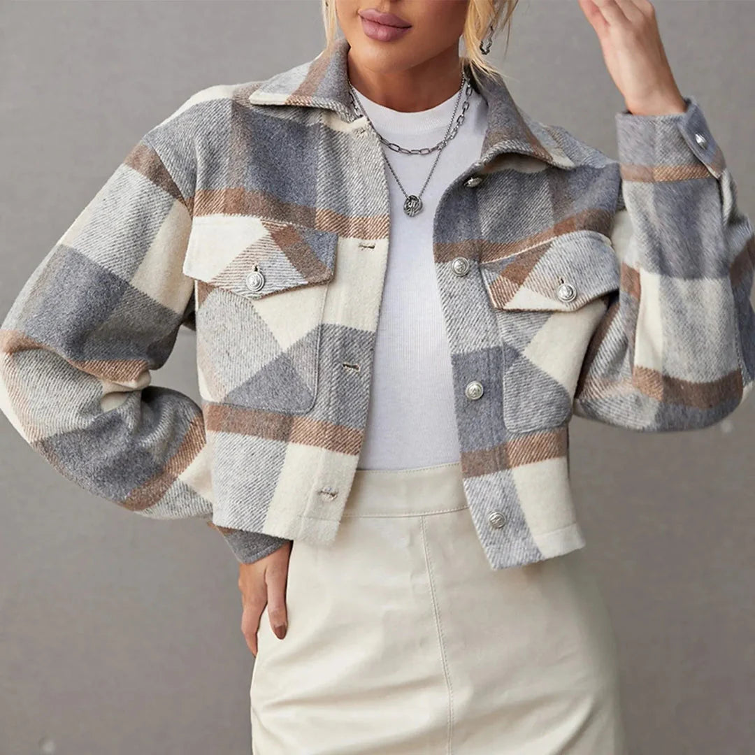 Sireen | Cropped Plaid Button-Up Jacket