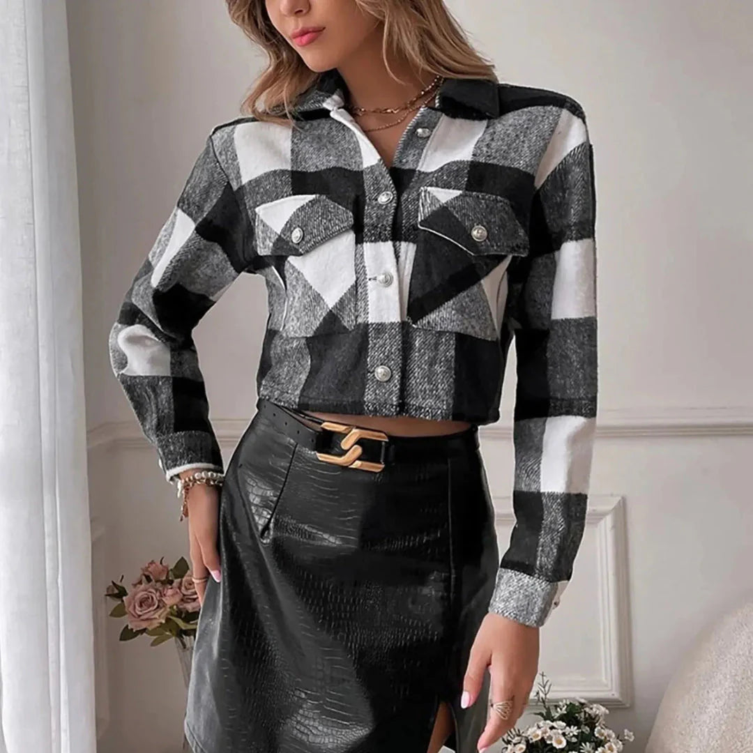 Sireen | Cropped Plaid Button-Up Jacket