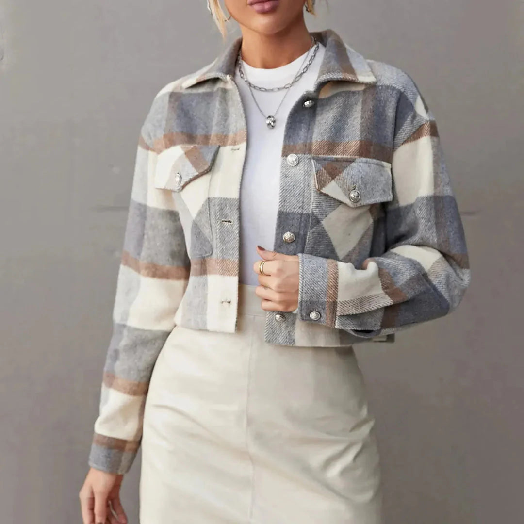 Sireen | Cropped Plaid Button-Up Jacket