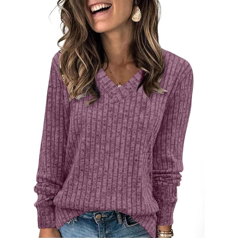 Simone | Ribbed V-Neck Long Sleeve Sweater