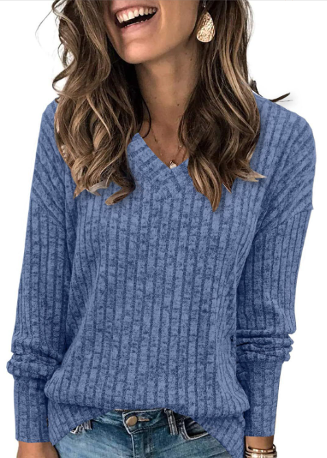 Simone | Ribbed V-Neck Long Sleeve Sweater
