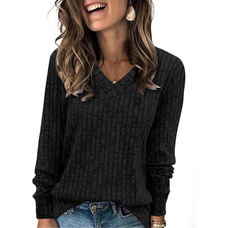 Simone | Ribbed V-Neck Long Sleeve Sweater