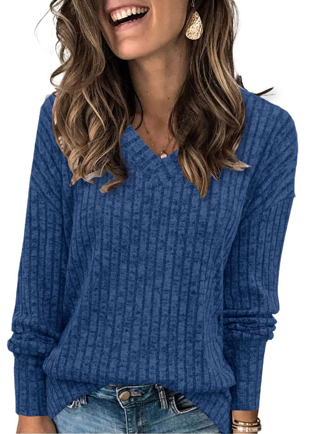Simone | Ribbed V-Neck Long Sleeve Sweater