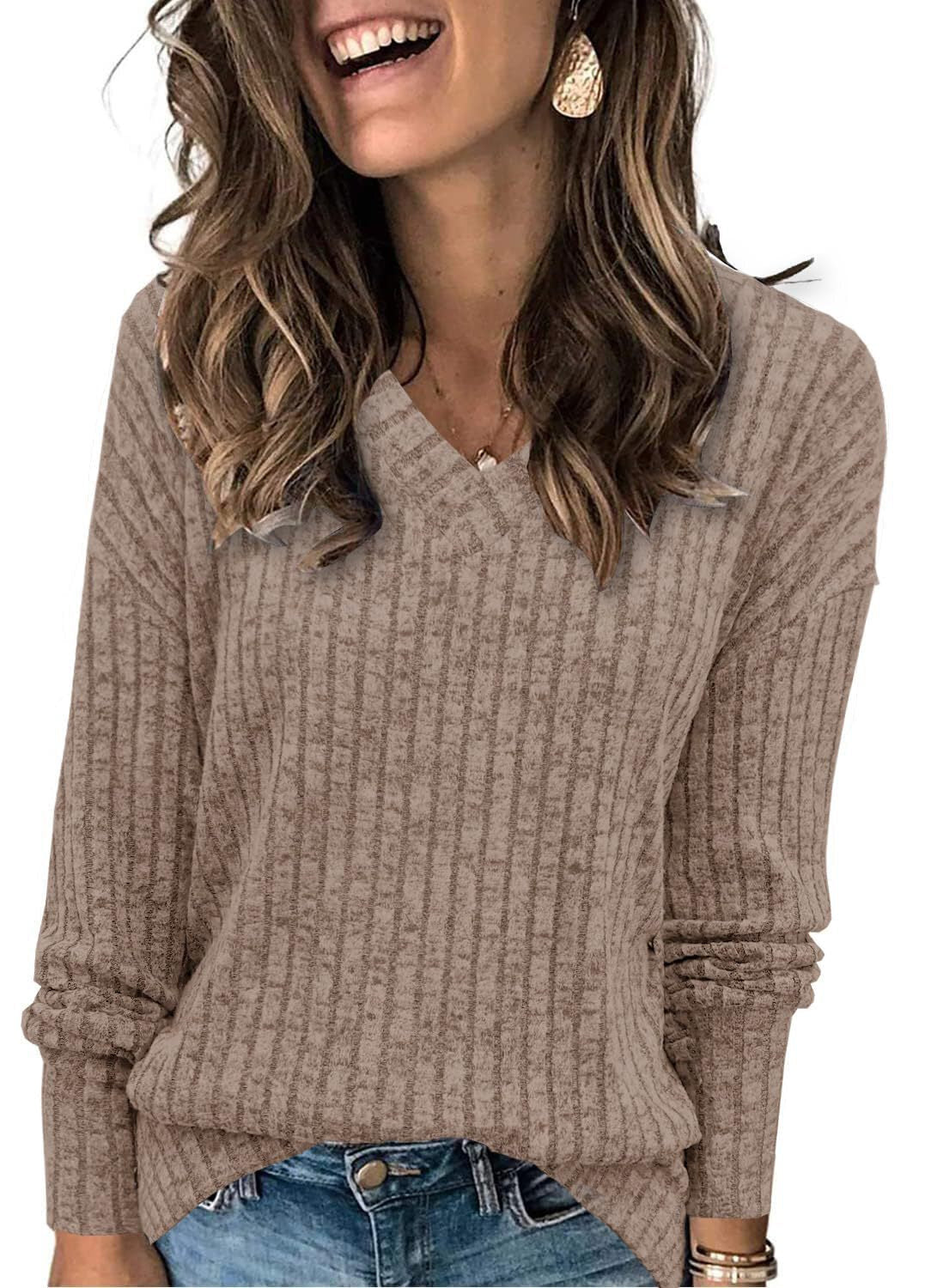 Simone | Ribbed V-Neck Long Sleeve Sweater
