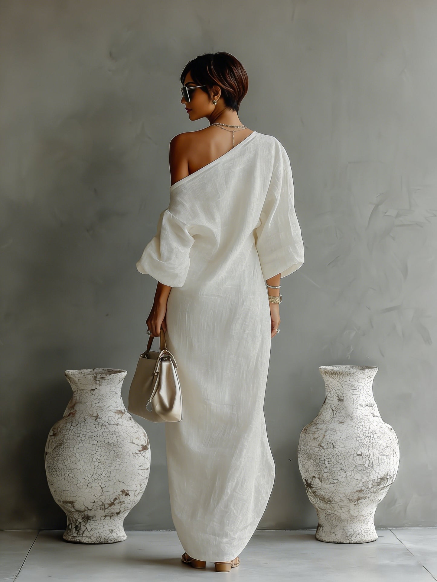 Helena | One-Shoulder Cotton-Linen Maxi Dress