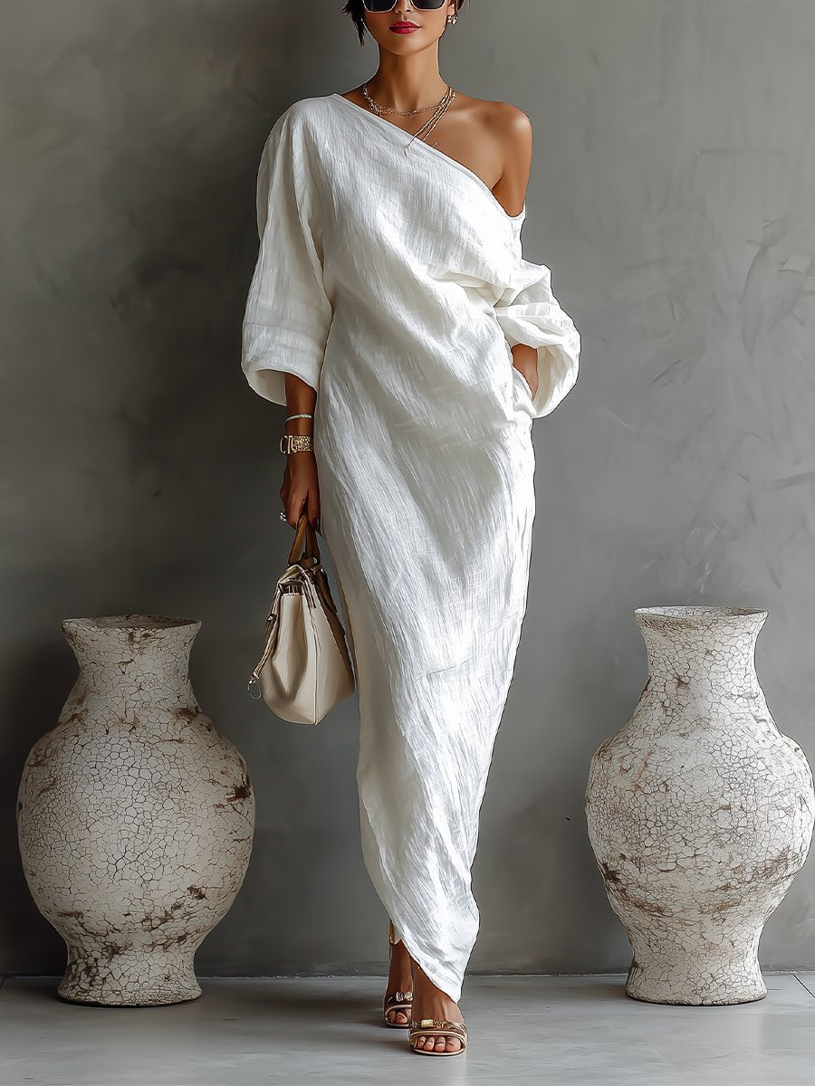 Helena | One-Shoulder Cotton-Linen Maxi Dress
