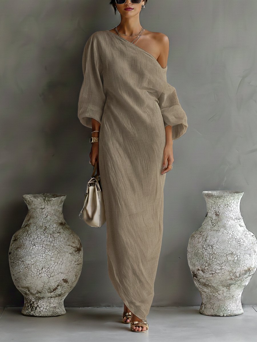 Helena | One-Shoulder Cotton-Linen Maxi Dress