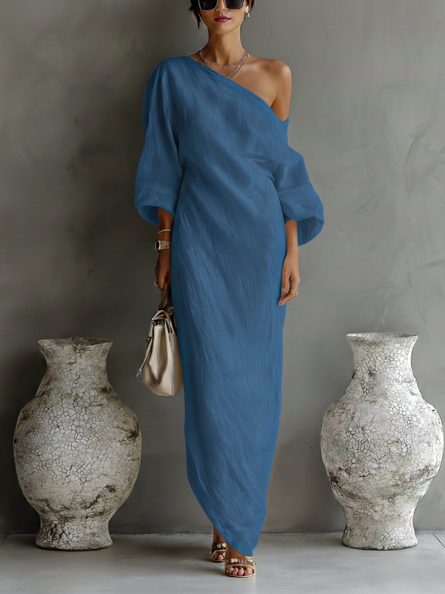 Helena | One-Shoulder Cotton-Linen Maxi Dress