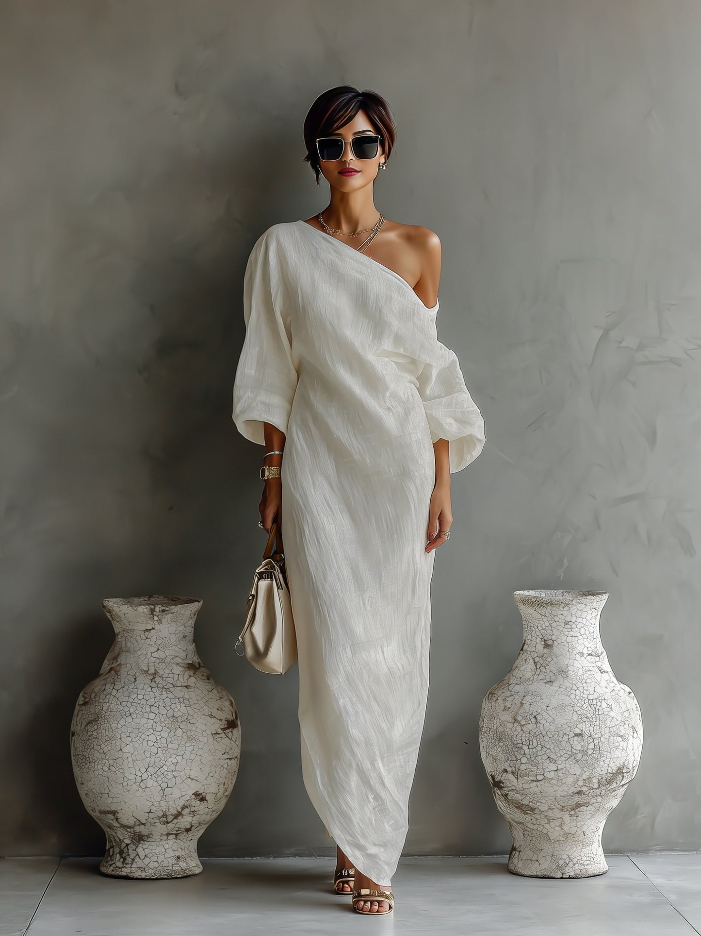 Helena | One-Shoulder Cotton-Linen Maxi Dress