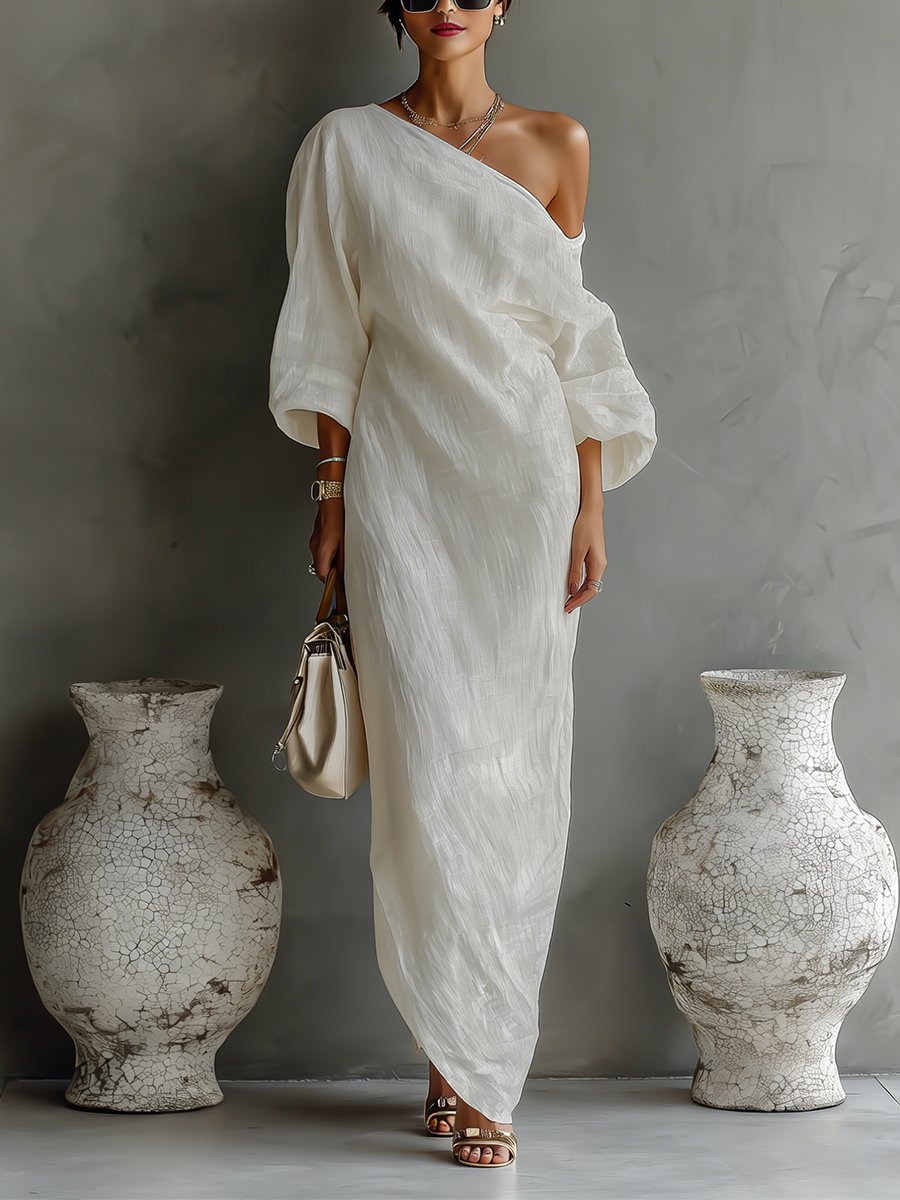 Helena | One-Shoulder Cotton-Linen Maxi Dress