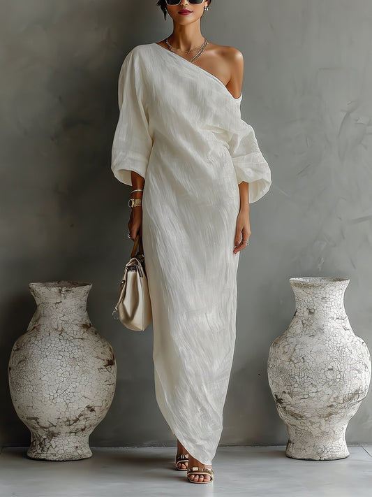 Helena | One-Shoulder Cotton-Linen Maxi Dress