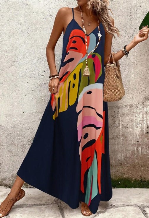 Arwen | Leaf Print Sleeveless Maxi Dress