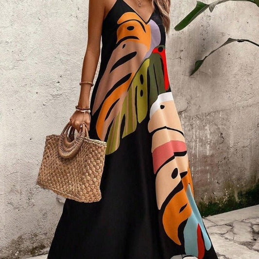 Arwen | Leaf Print Sleeveless Maxi Dress