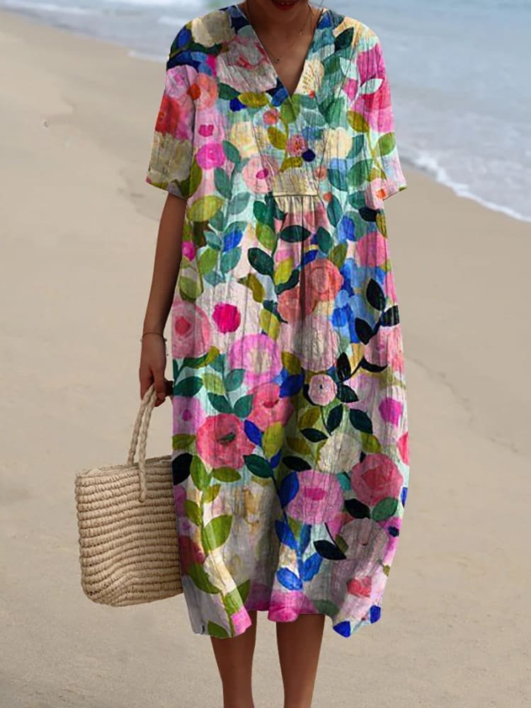 Gwyneira | Boho V-Neck Striped Midi Dress