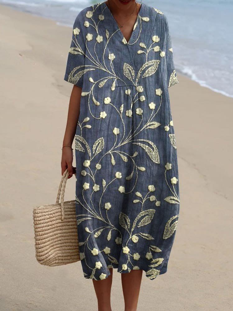 Gwyneira | Boho V-Neck Striped Midi Dress