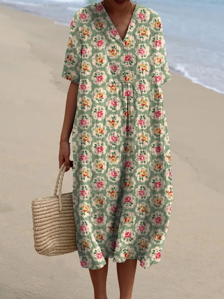 Gwyneira | Boho V-Neck Striped Midi Dress