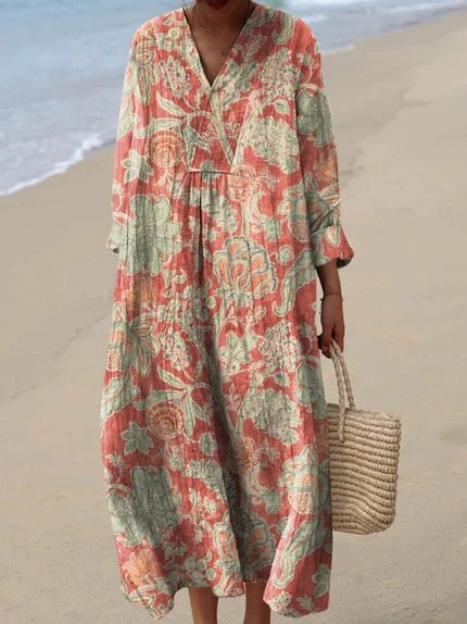 Gwyneira | Boho V-Neck Striped Midi Dress