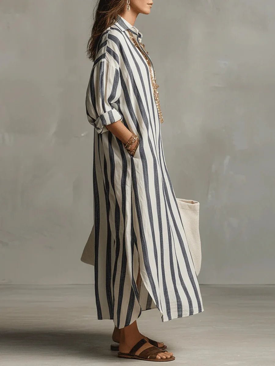 Gwenllian | Oversized Striped Linen Maxi Dress