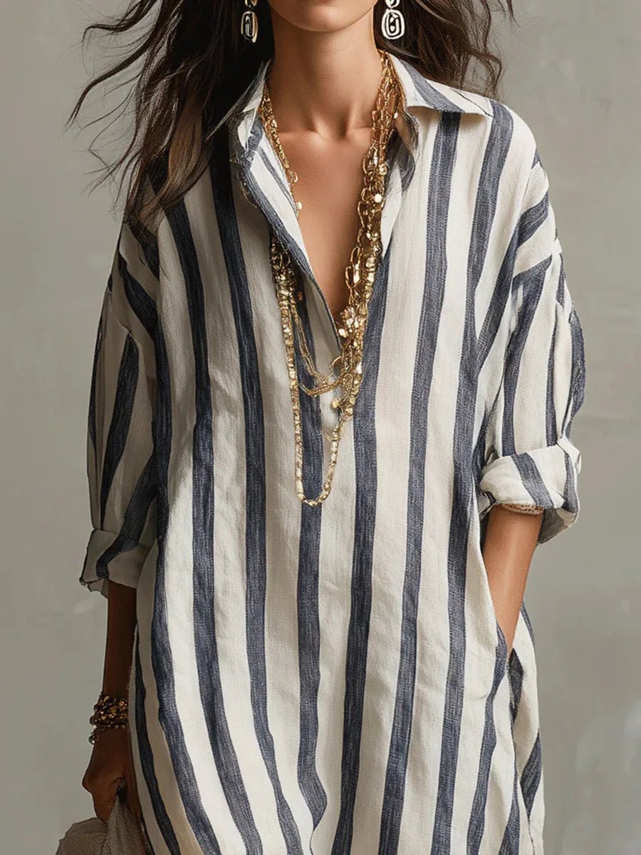 Gwenllian | Oversized Striped Linen Maxi Dress