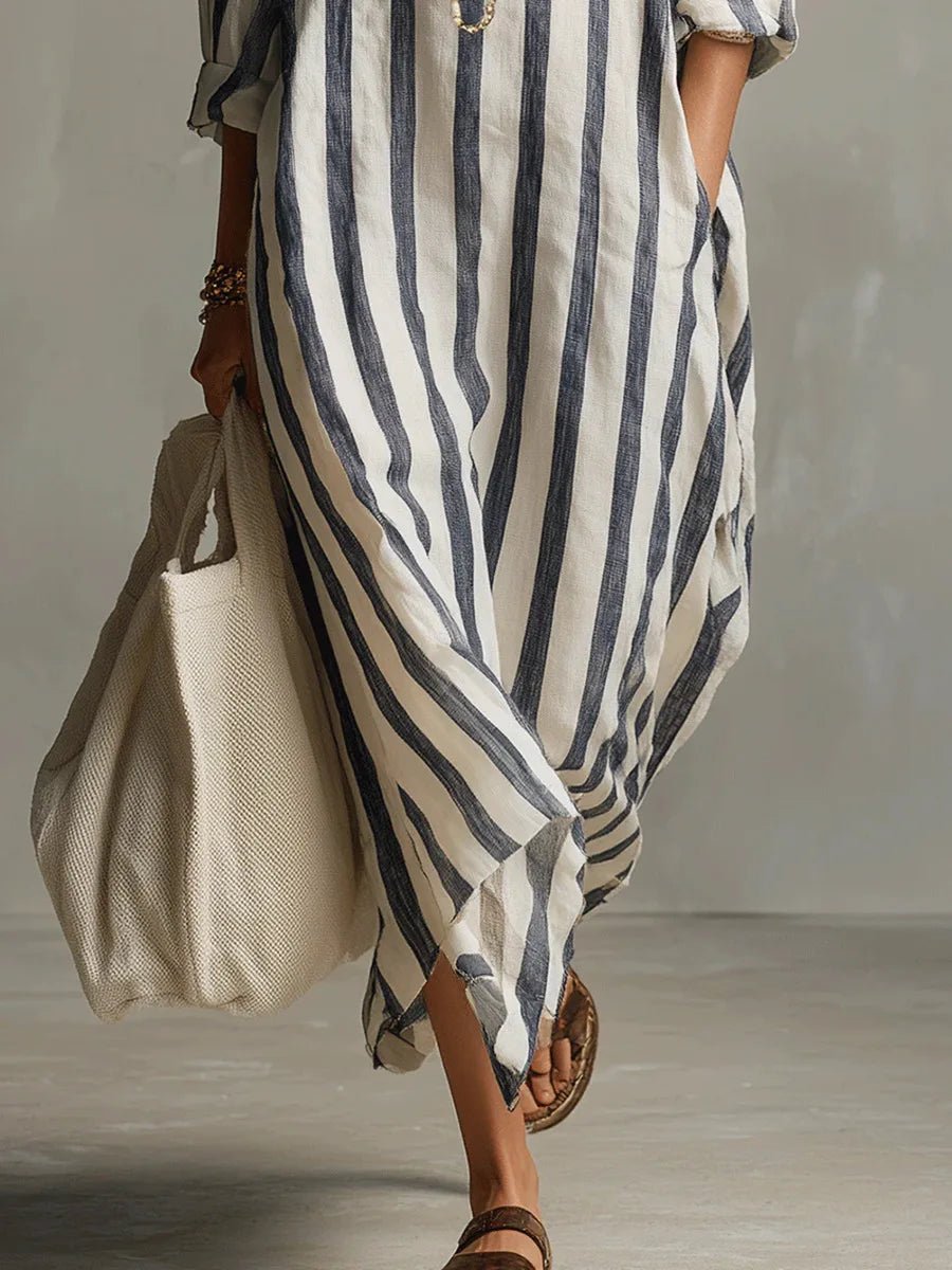 Gwenllian | Oversized Striped Linen Maxi Dress