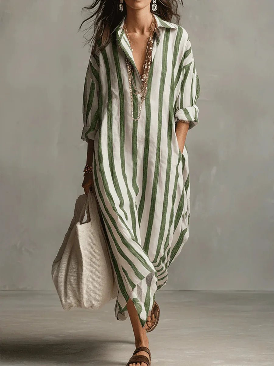 Gwenllian | Oversized Striped Linen Maxi Dress