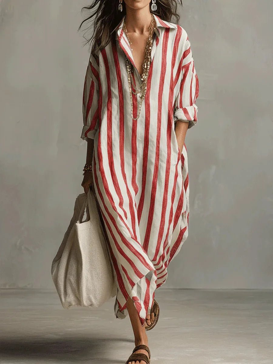 Gwenllian | Oversized Striped Linen Maxi Dress