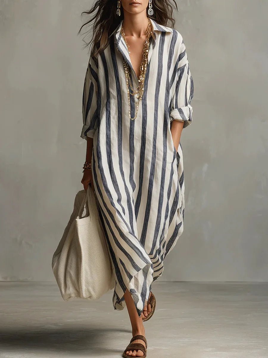 Gwenllian | Oversized Striped Linen Maxi Dress