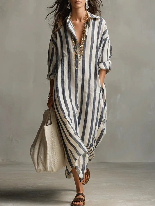 Gwenllian | Oversized Striped Linen Maxi Dress