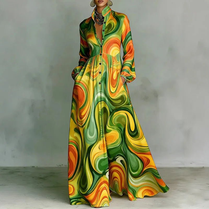Giselle | Geometric Print High-Waist Maxi Dress