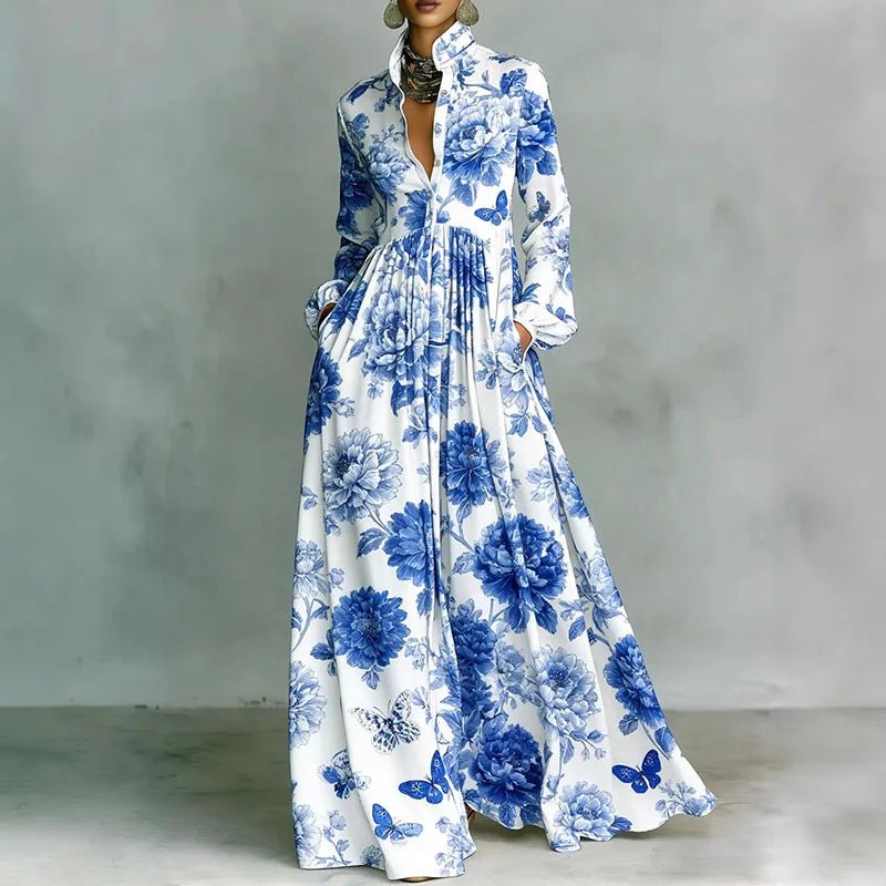 Giselle | Geometric Print High-Waist Maxi Dress