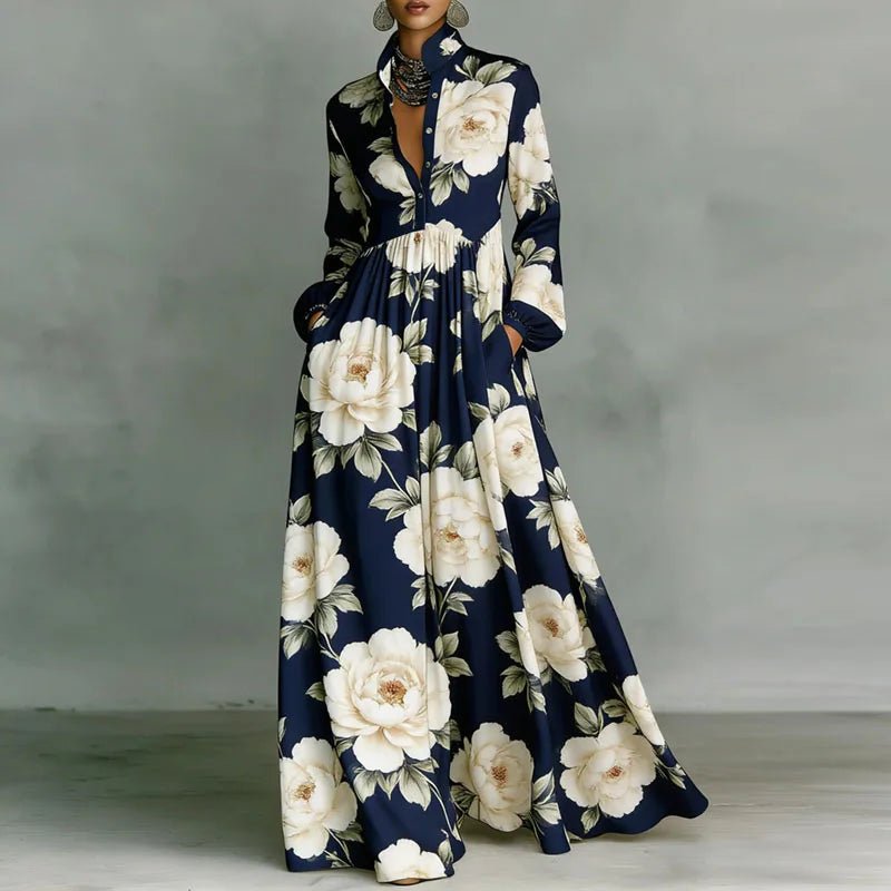 Giselle | Geometric Print High-Waist Maxi Dress