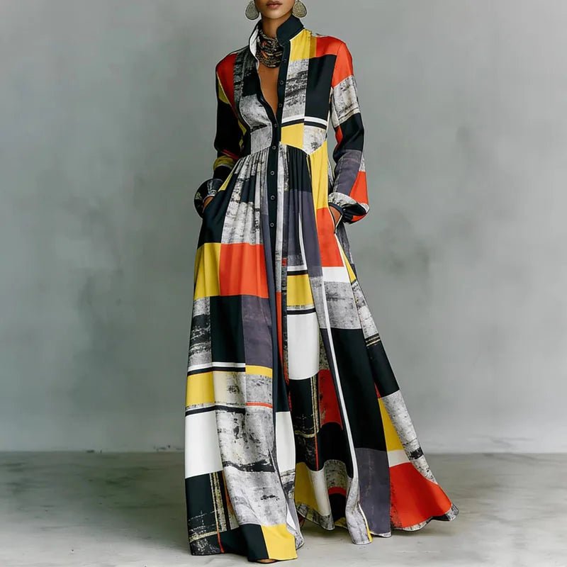 Giselle | Geometric Print High-Waist Maxi Dress